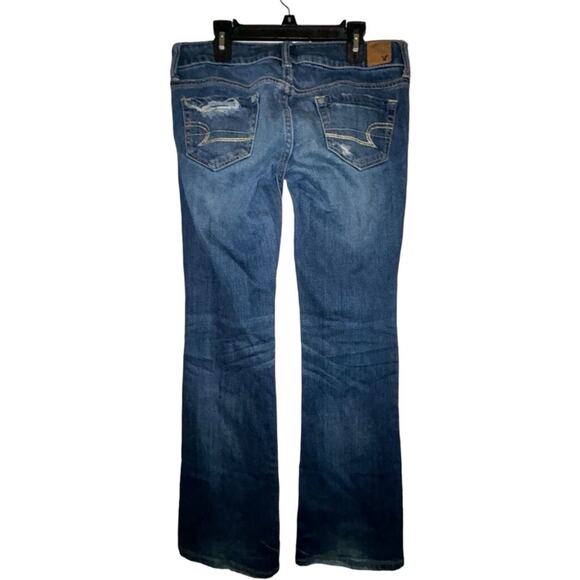 American Eagle Distressed Boyfriend Jeans Sz 2 Blue Denim Mid Rise Stretch - Picture 2 of 5